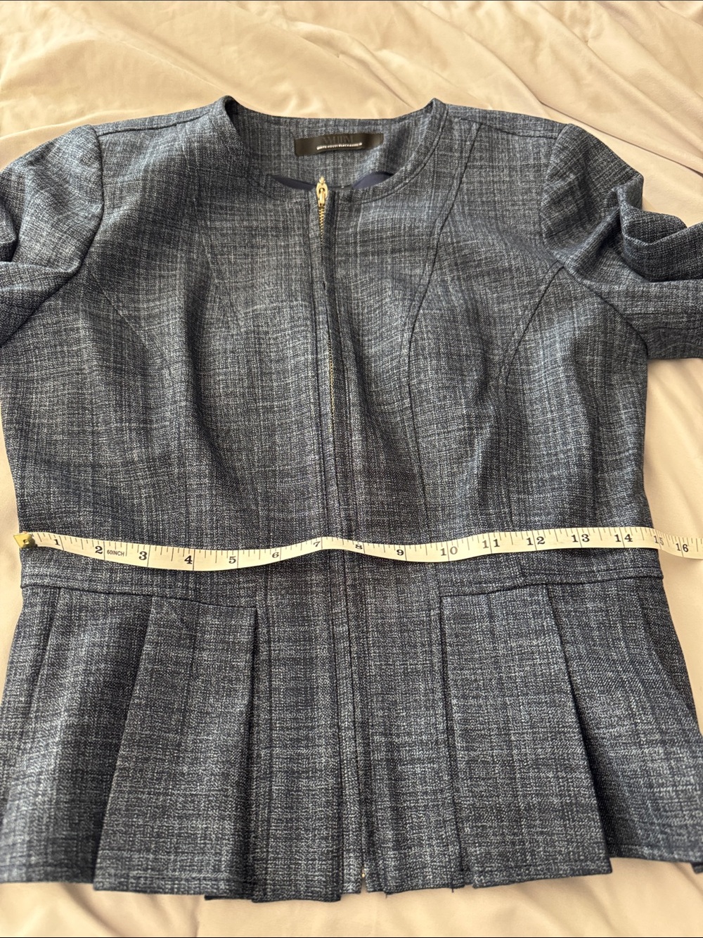 White House Black Market | Sea Blue Crosshatch Flirty Peplum Jacket Size 2 - Picture 9 of 11